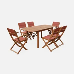 Uitschuifbare houten tuintafel, 6 stoelen