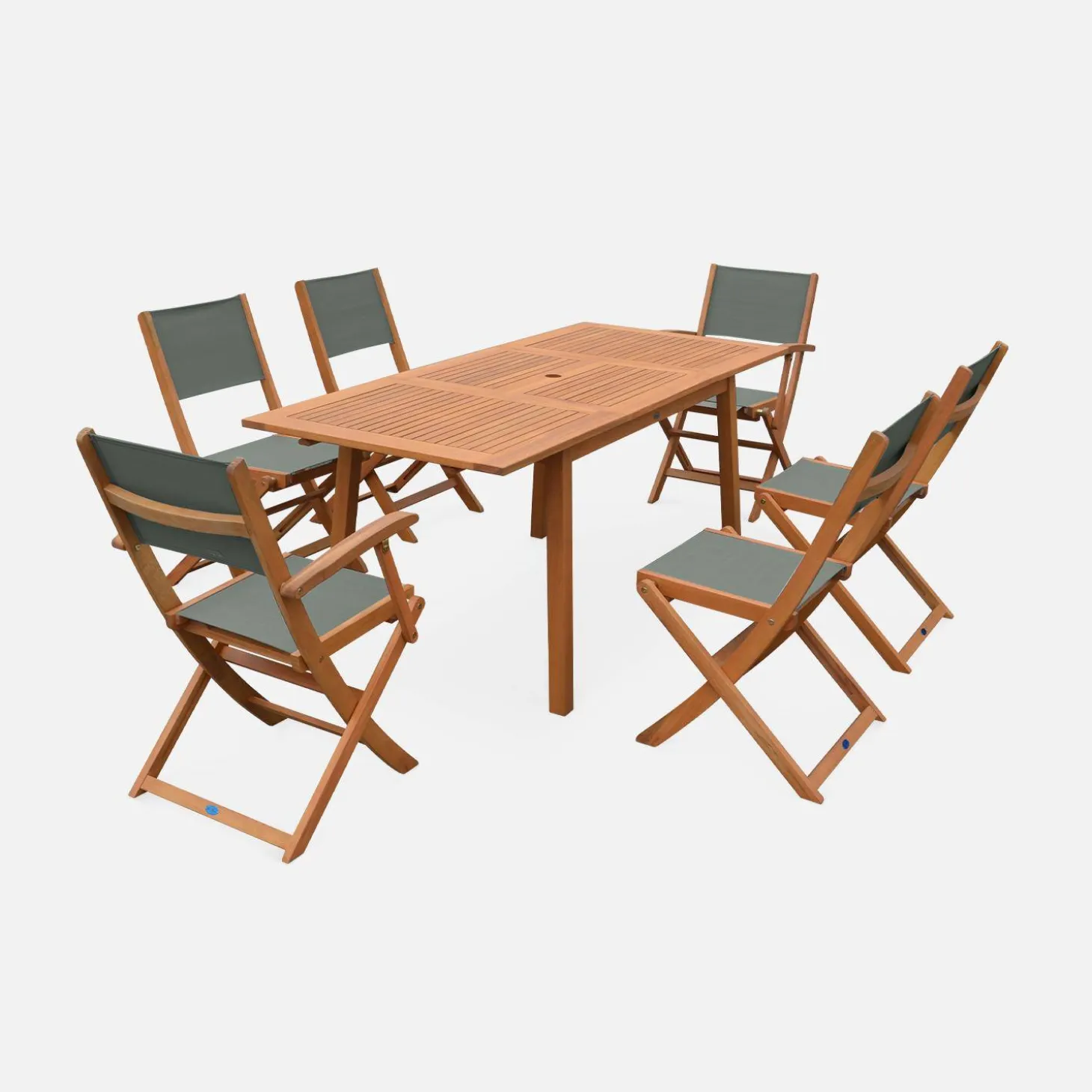 Uitschuifbare houten tuintafel, 6 stoelen