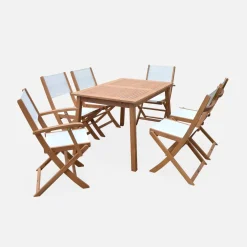 Uitschuifbare houten tuintafel, 6 stoelen