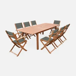 Uitschuifbare houten tuintafel met 8 stoelen