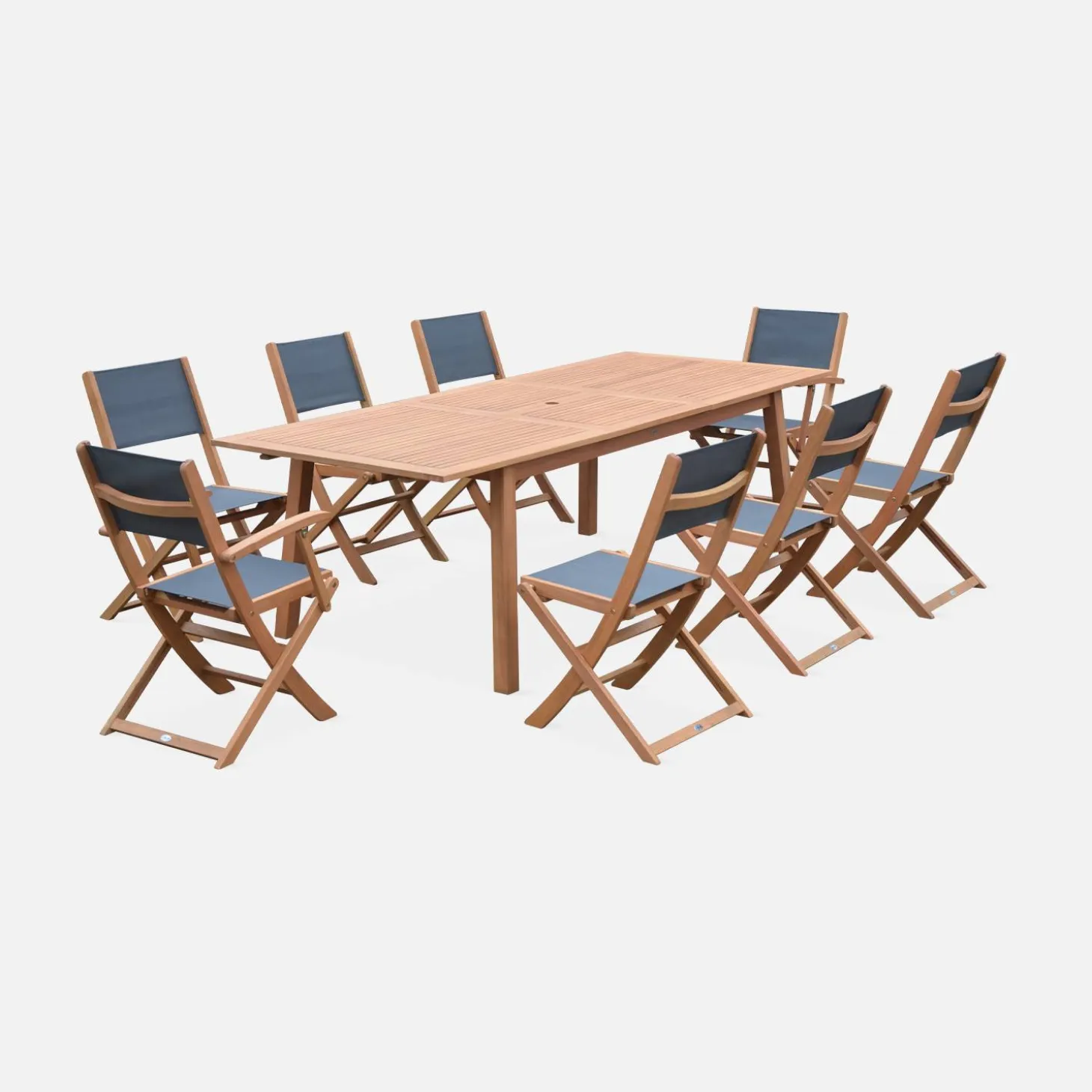 Uitschuifbare houten tuintafel met 8 stoelen