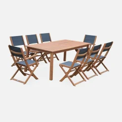 Uitschuifbare houten tuintafel met 8 stoelen