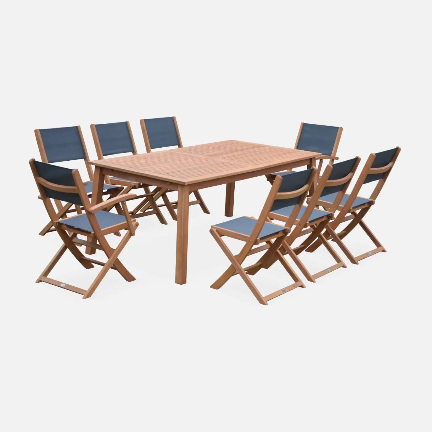 Uitschuifbare houten tuintafel met 8 stoelen