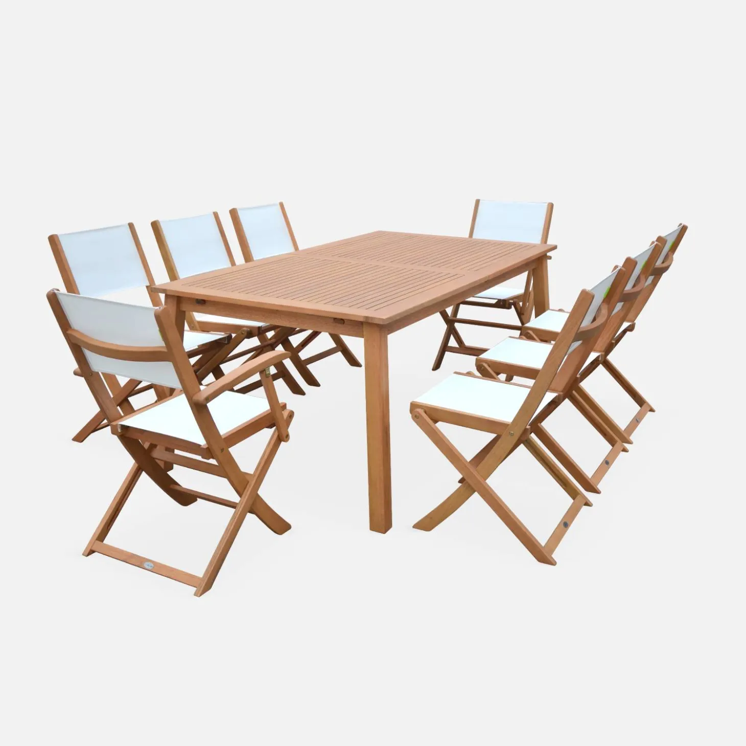 Uitschuifbare houten tuintafel met 8 stoelen