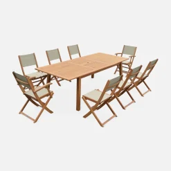 Uitschuifbare houten tuintafel met 8 stoelen