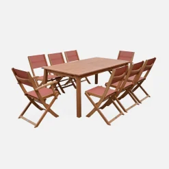 Uitschuifbare houten tuintafel met 8 stoelen