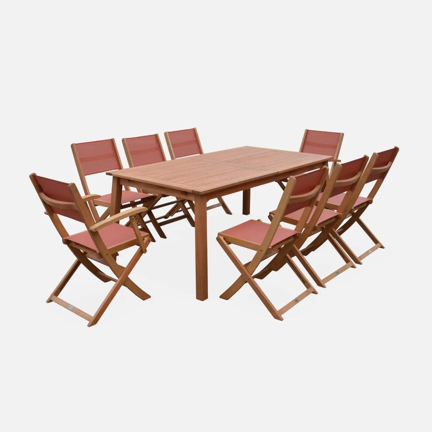 Uitschuifbare houten tuintafel met 8 stoelen