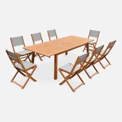 Uitschuifbare houten tuintafel met 8 stoelen