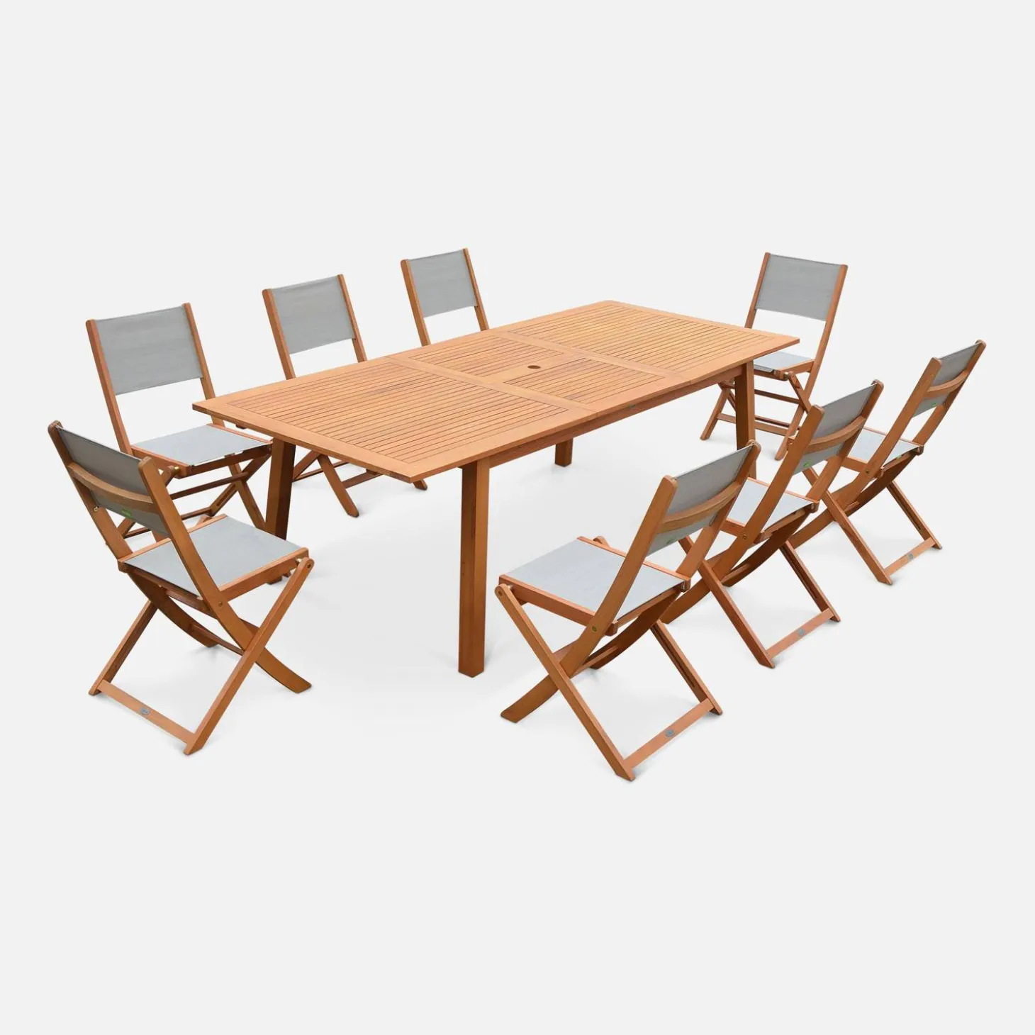 Uitschuifbare houten tuintafel met 8 stoelen