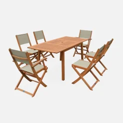 Uitschuifbare houten tuintafel, 6 stoelen