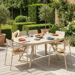 Uitschuifbare ovale tuintafel van aluminium en 6 stoelen