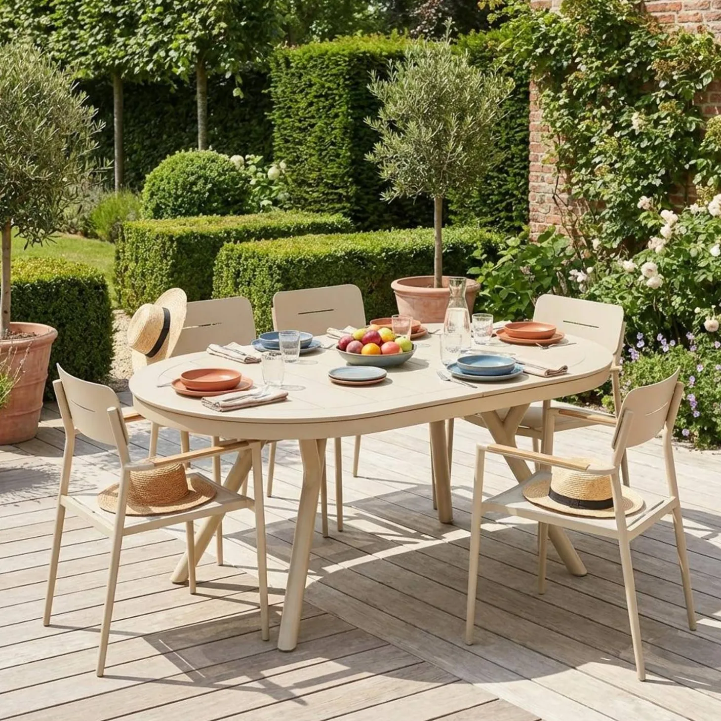 Uitschuifbare ovale tuintafel van aluminium en 6 stoelen