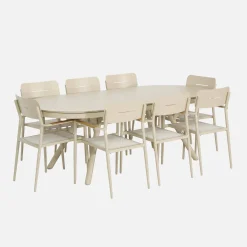 Uitschuifbare ovale tuintafel van aluminium en 8 stoelen