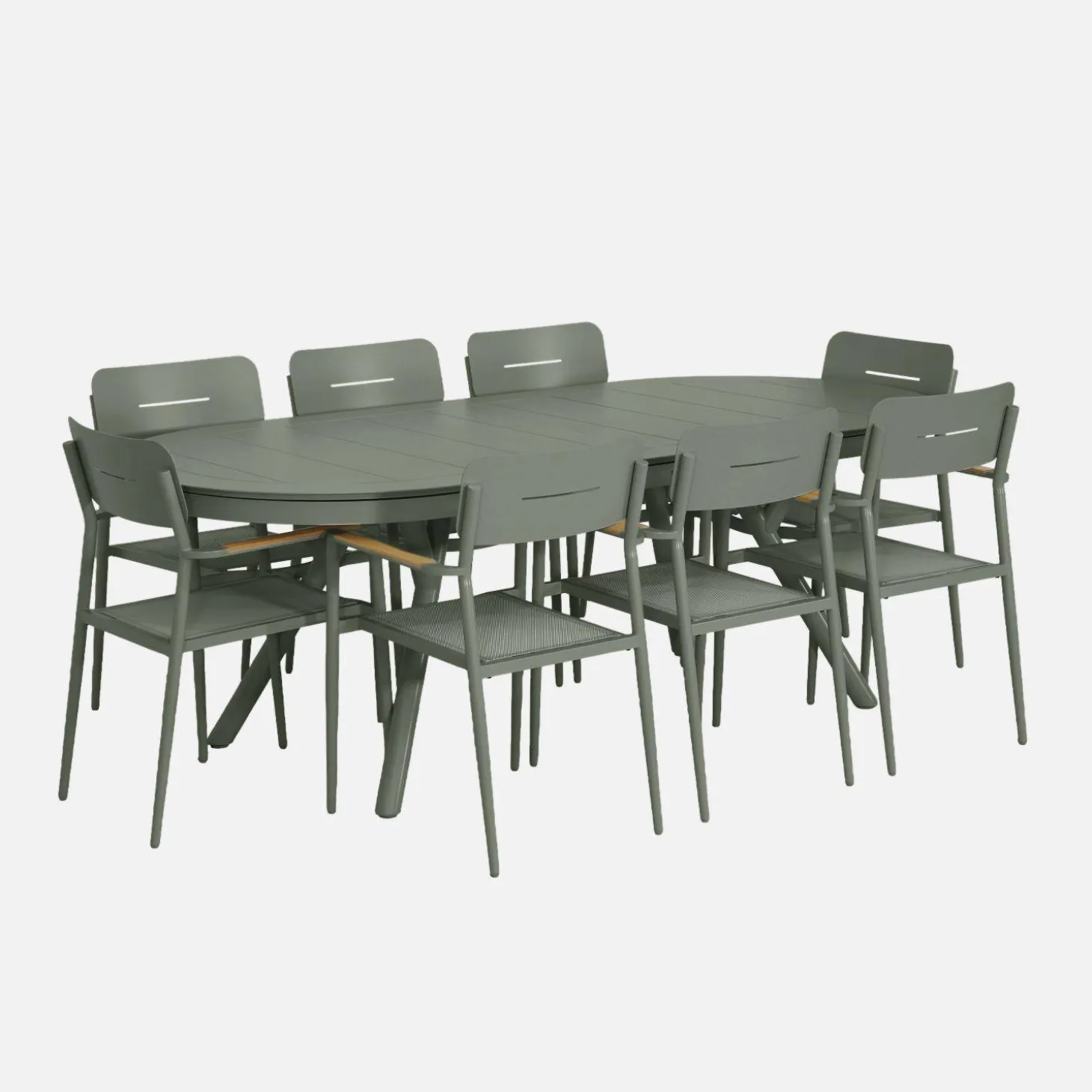Uitschuifbare ovale tuintafel van aluminium en 8 stoelen