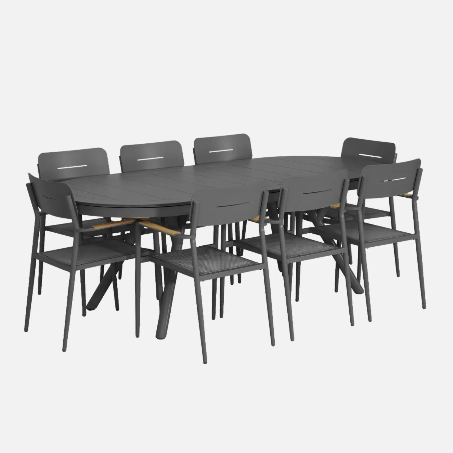 Uitschuifbare ovale tuintafel van aluminium en 8 stoelen