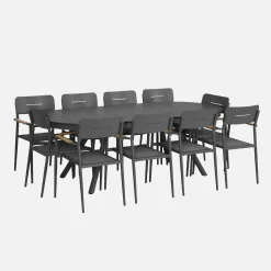 Uitschuifbare ovale tuintafel van aluminium en 10 stoelen