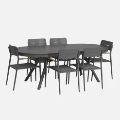 Uitschuifbare ovale tuintafel van aluminium en 6 stoelen