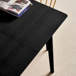 Uitschuifbare rechthoekige eettafel rubberhout en eikenfineer 4-6 plaatsen