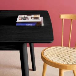 Uitschuifbare rechthoekige eettafel rubberhout en eikenfineer 4-6 plaatsen