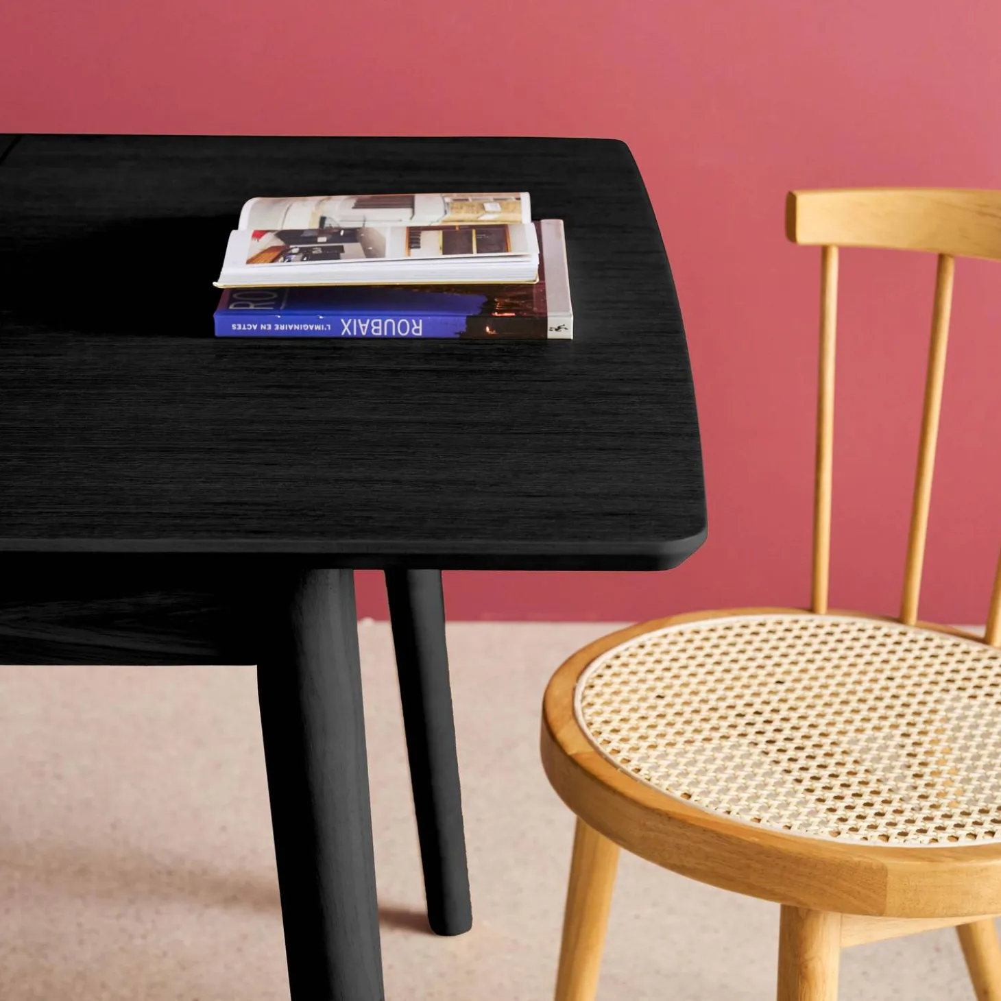 Uitschuifbare rechthoekige eettafel rubberhout en eikenfineer 4-6 plaatsen