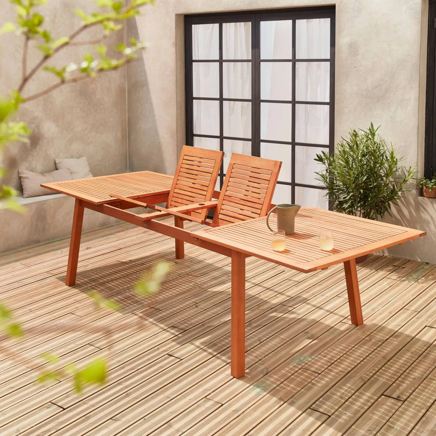Uitschuifbare tuintafel eucalyptus hout