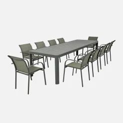 Uitschuifbare tuintafel van aluminium met 10 stoelen