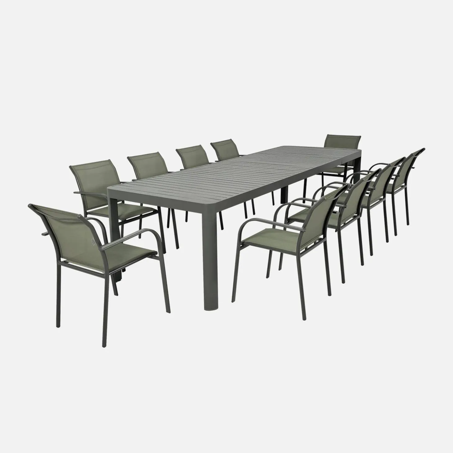 Uitschuifbare tuintafel van aluminium met 10 stoelen