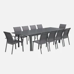 Uitschuifbare tuintafel van aluminium en textileen, 10 stoelen