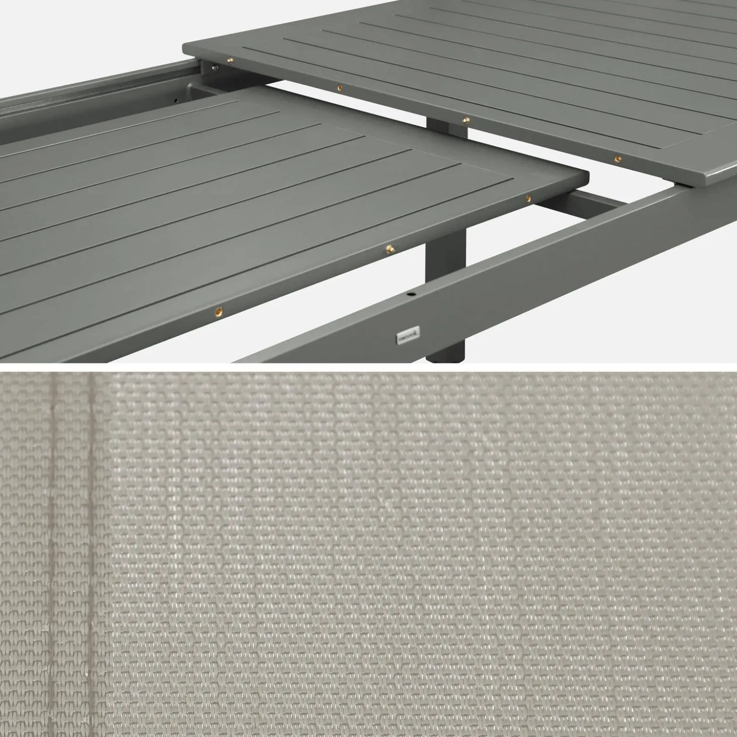 Uitschuifbare tuintafel van aluminium en textileen, 8 stoelen