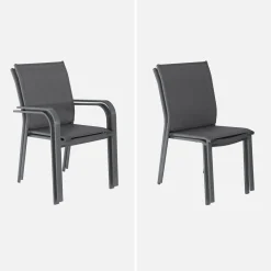Uitschuifbare tuintafel van aluminium, 6 stoelen, waarvan 2 met armleuning