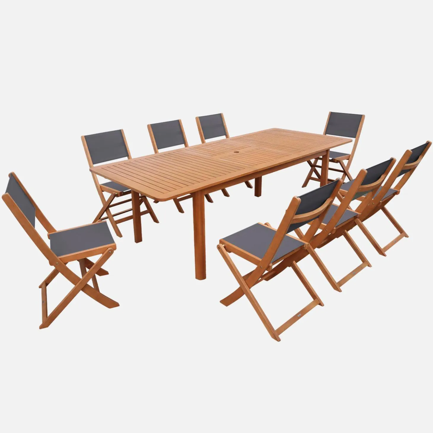 Uitschuifbare tuintafel van hout met 8 stoelen