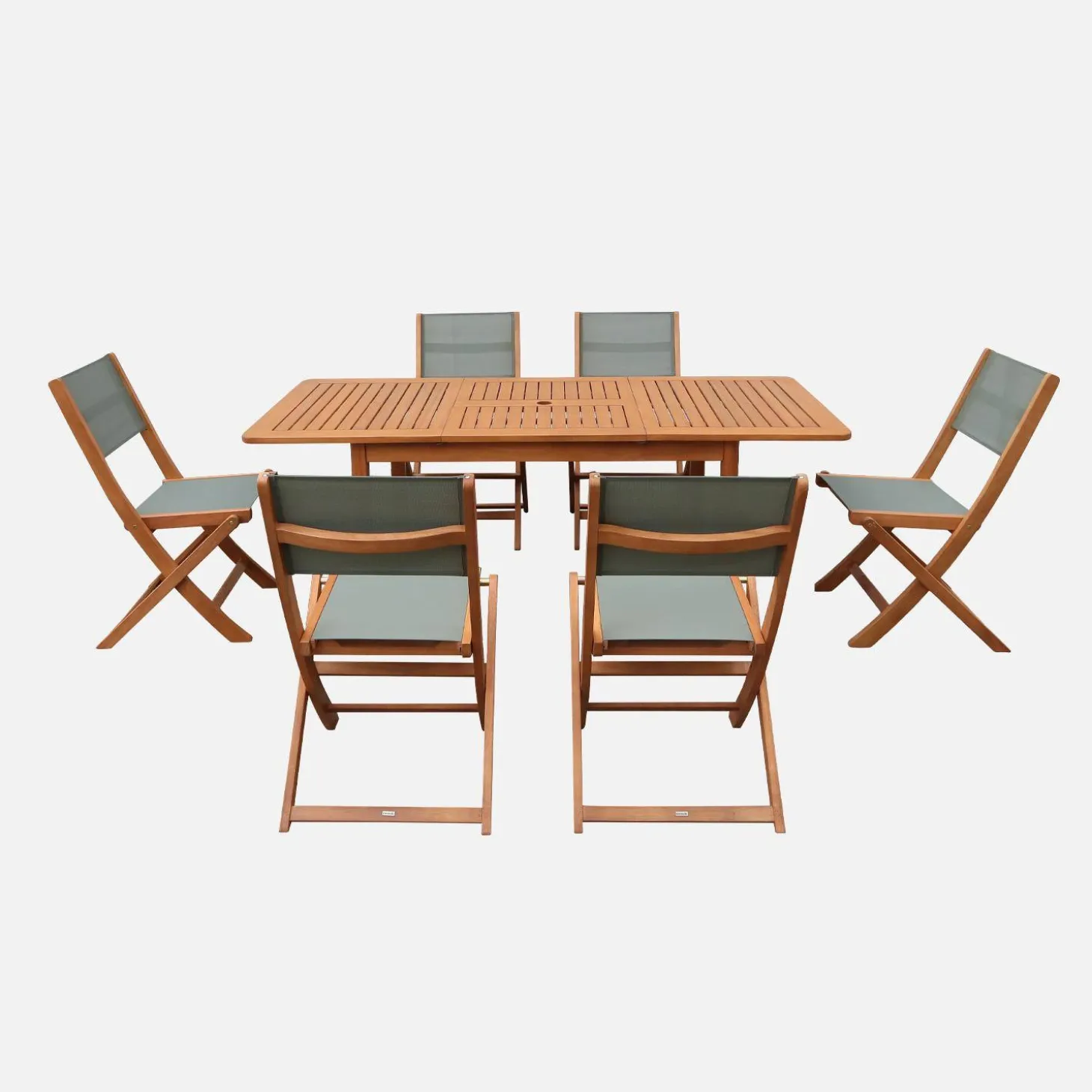 Uitschuifbare tuintafel van hout + 6 stoelen