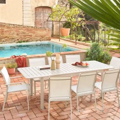 Uitschuifbare tuintafel van aluminium en textileen, 8 stoelen