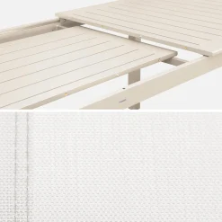 Uitschuifbare tuintafel van aluminium, 6 stoelen, waarvan 2 met armleuning