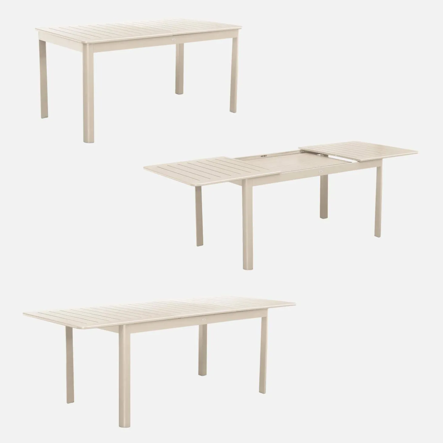 Uitschuifbare tuintafel van aluminium, 6 stoelen, waarvan 2 met armleuning