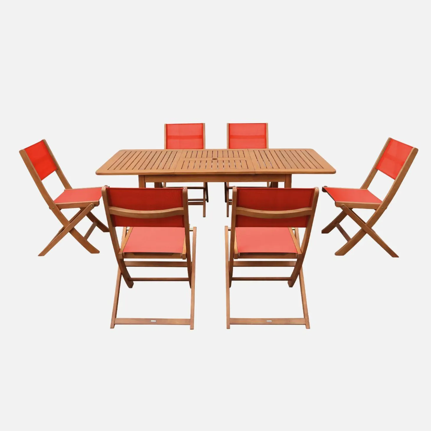 Uitschuifbare tuintafel van hout + 6 stoelen