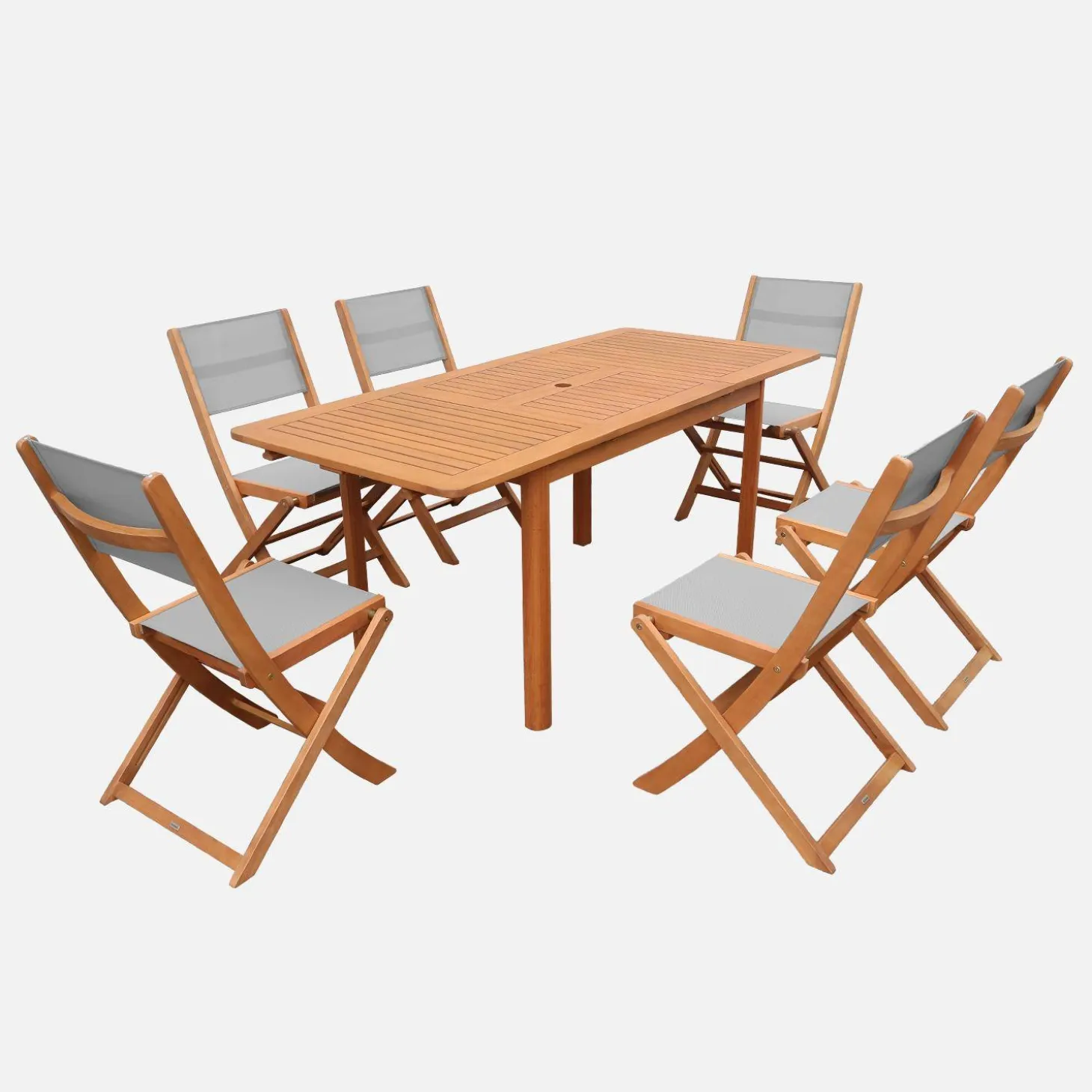 Uitschuifbare tuintafel van hout + 6 stoelen