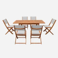 Uitschuifbare tuintafel van hout + 6 stoelen