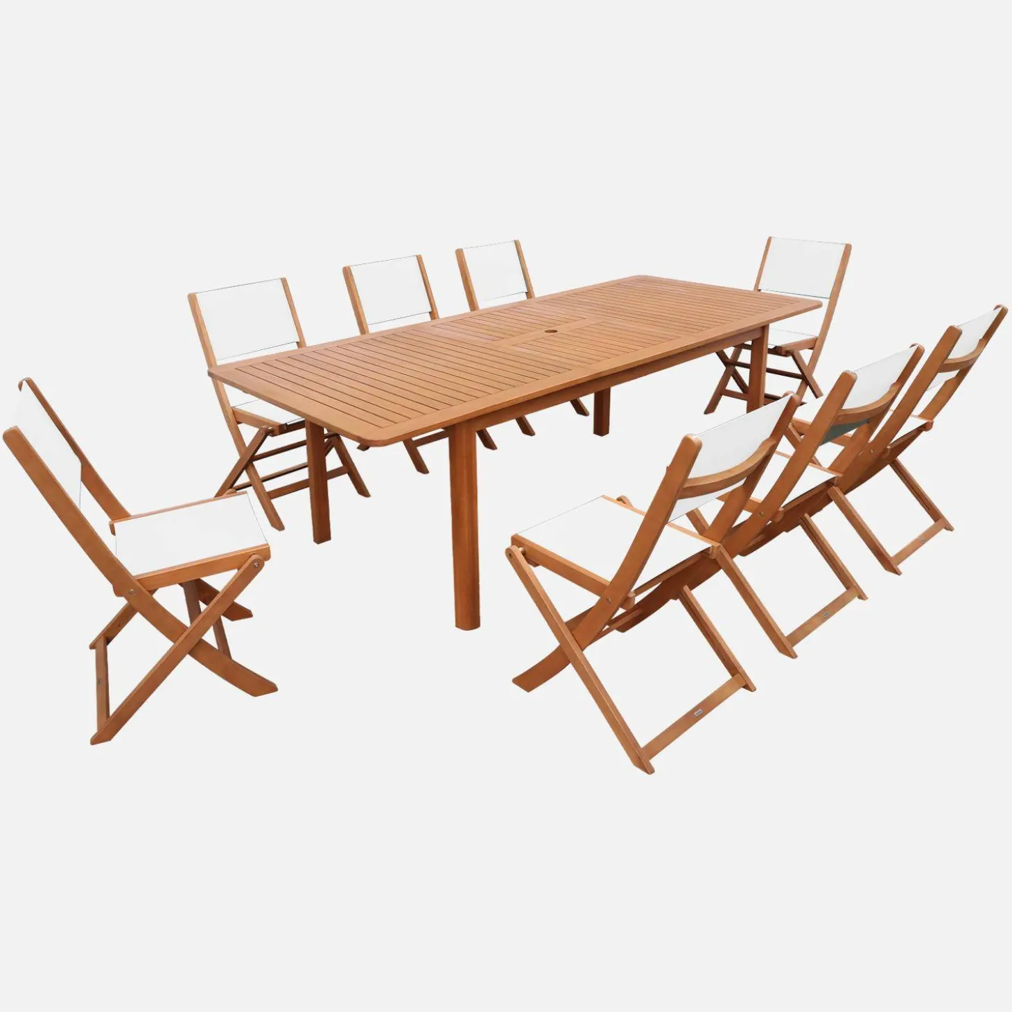 Uitschuifbare tuintafel van hout met 8 stoelen
