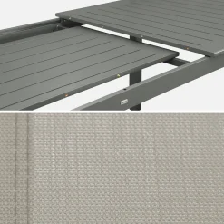 Uitschuifbare tuintafel van aluminium, 6 stoelen, waarvan 2 met armleuning