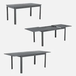 Uitschuifbare tuintafel van aluminium en textileen, 8 stoelen