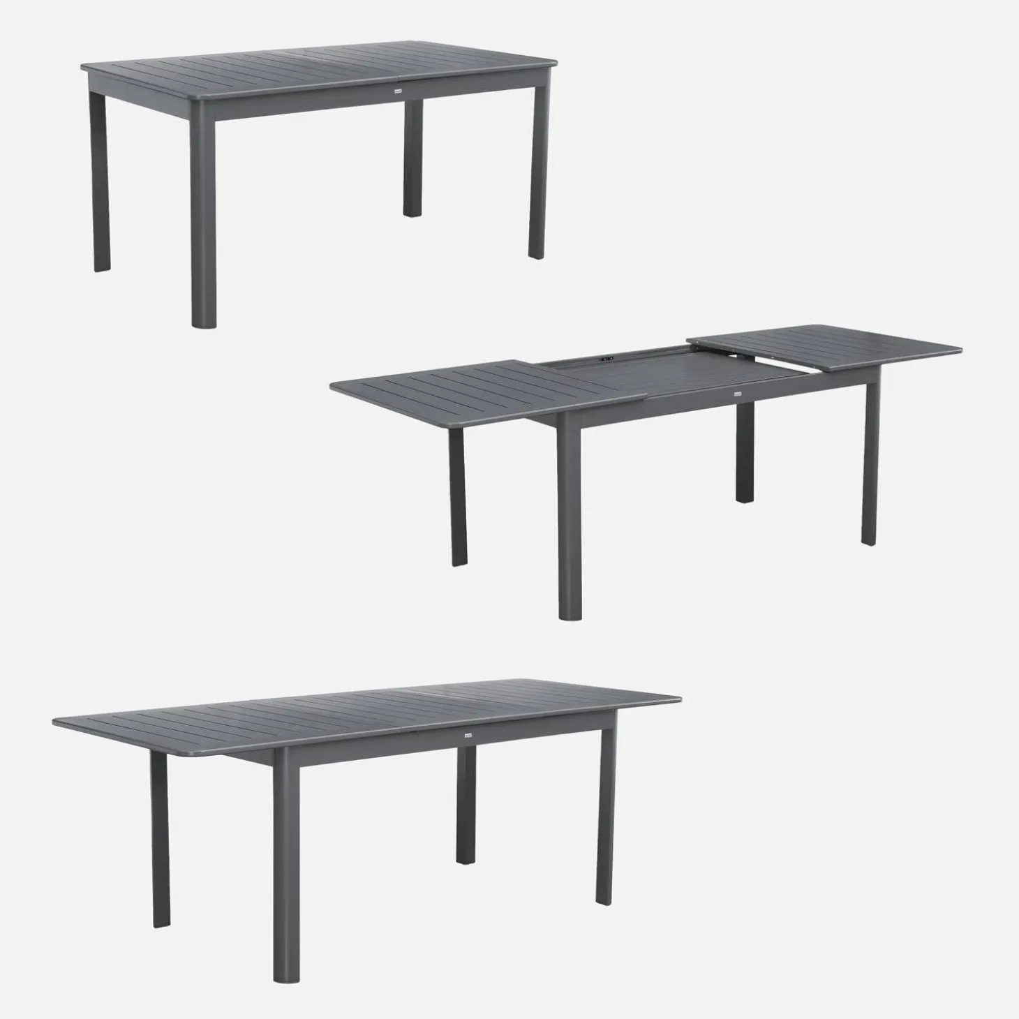 Uitschuifbare tuintafel van aluminium en textileen, 8 stoelen