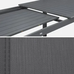 Uitschuifbare tuintafel van aluminium en textileen, 8 stoelen
