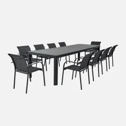 Uitschuifbare tuintafel van aluminium met 10 stoelen