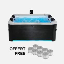 Vaste spa 6 plaatsen 160cm grijs hydromassages, 4 kussens, 8 filters afdekzeil