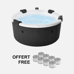 Vaste spa 6 plaatsen 180cm rond hydromassage afdekzeil + hoes + 8 filters