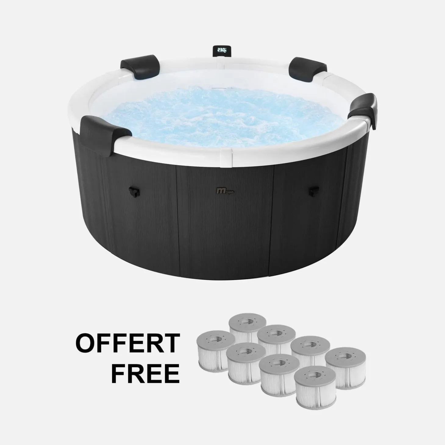 Vaste spa 6 plaatsen 180cm rond hydromassage afdekzeil + hoes + 8 filters