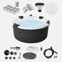 Vaste spa 6 plaatsen 180cm rond hydromassage afdekzeil + hoes + 8 filters