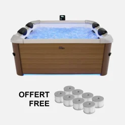 Vaste spa 6 plaatsen hydromassage, 4 kussens + 8 filters, OSLO AMBER