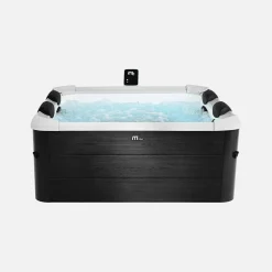 Vaste spa voor 6 personen, 180 cm vierkant, hydromassage, 4 kussens, afdekzeil + hoes